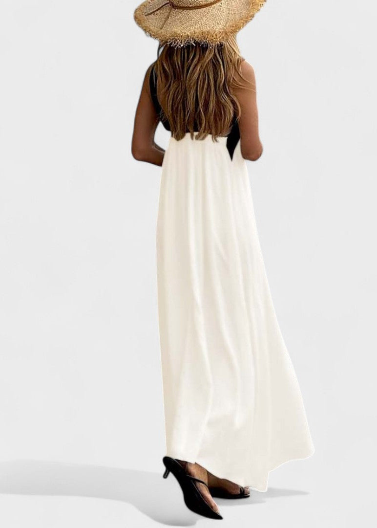Abito midi all'americana con fasce incrociate a contrasto