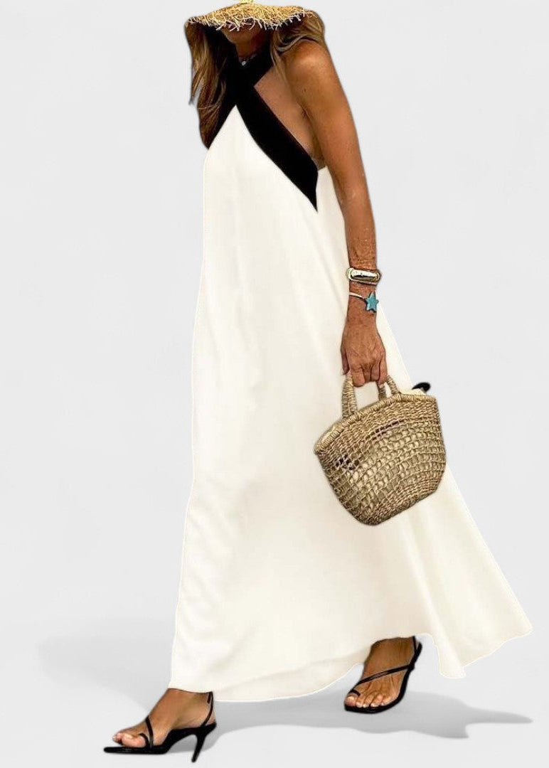 Abito midi all'americana con fasce incrociate a contrasto