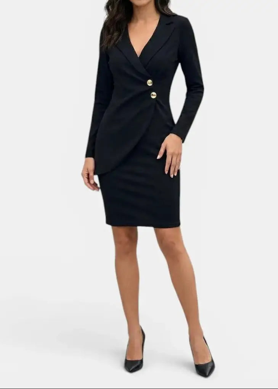 Abito blazer a portafoglio con revers e bottoni decorativi