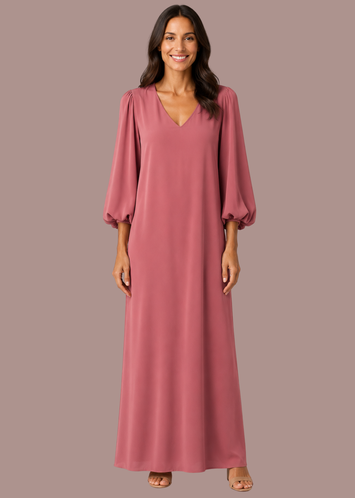Abito lungo oversize con scollo a V e maniche lunghe