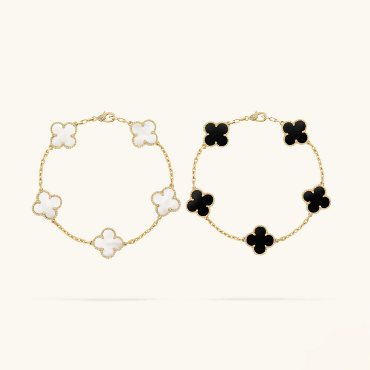2-Teiliges Clover Armband-Set - Schwarz/Weiß