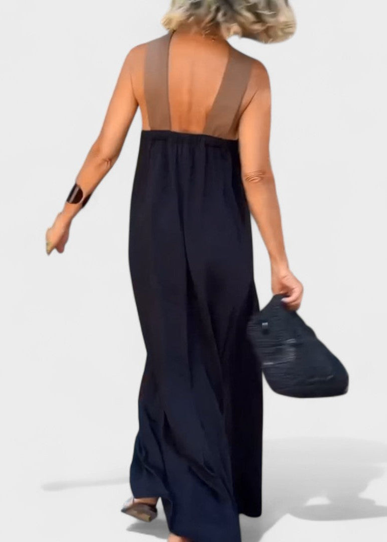 Abito midi all'americana con fasce incrociate a contrasto