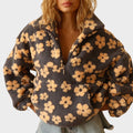 Maglione teddy oversize con stampa a fiori e zip