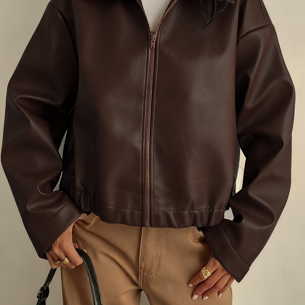 Giacca corta effetto pelle con collo a camicia e zip