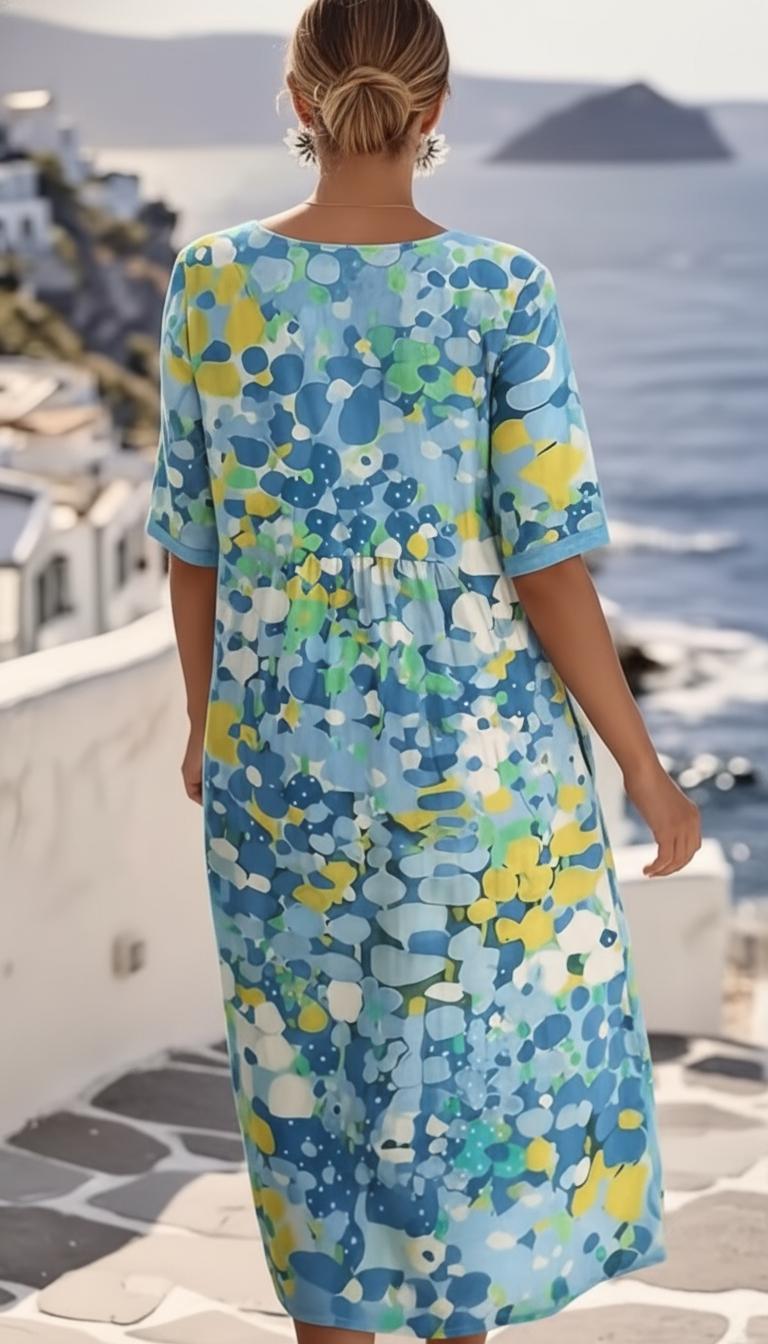 Abito midi a fiori con maniche corte e punto vita sagomato