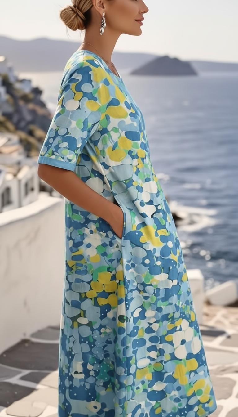 Abito midi a fiori con maniche corte e punto vita sagomato