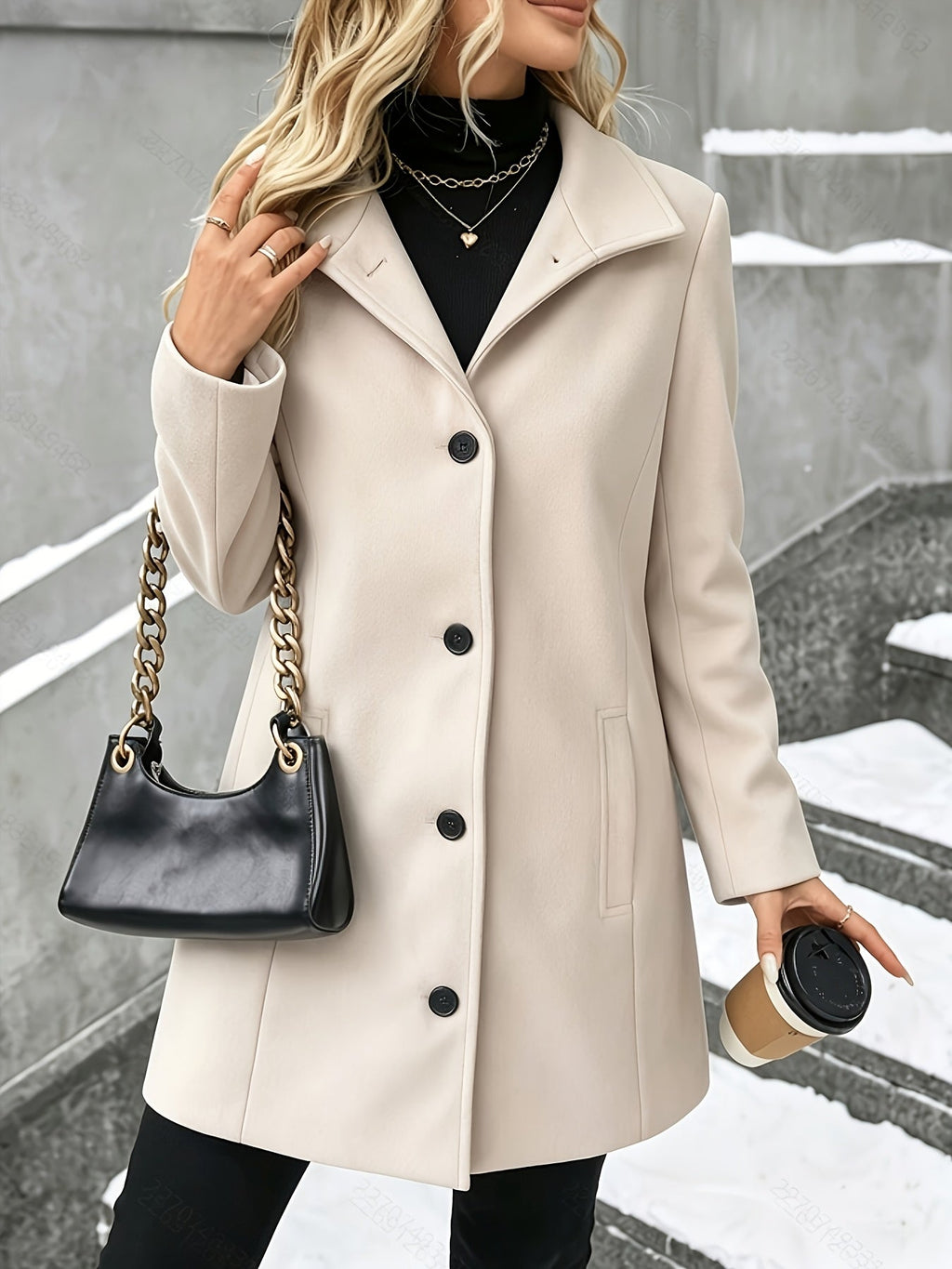 Cappotto lungo in misto lana con revers e bottoni