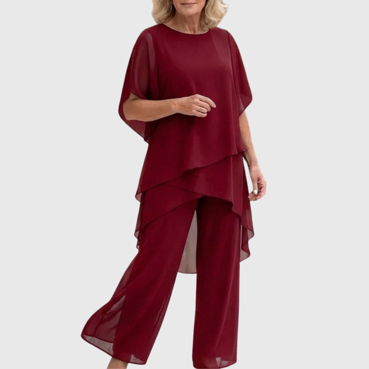 Completo due pezzi con top fluido e pantaloni palazzo