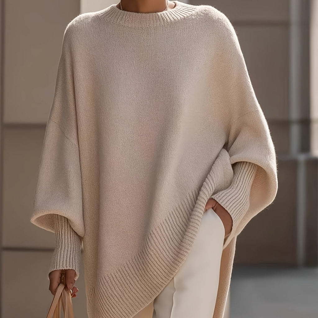 Maglione oversize a girocollo con maniche a pipistrello e coste