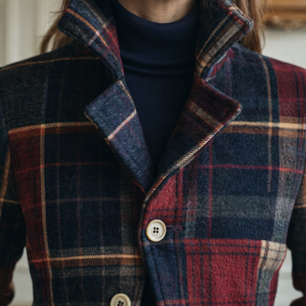 Cappotto a quadri con collo alto