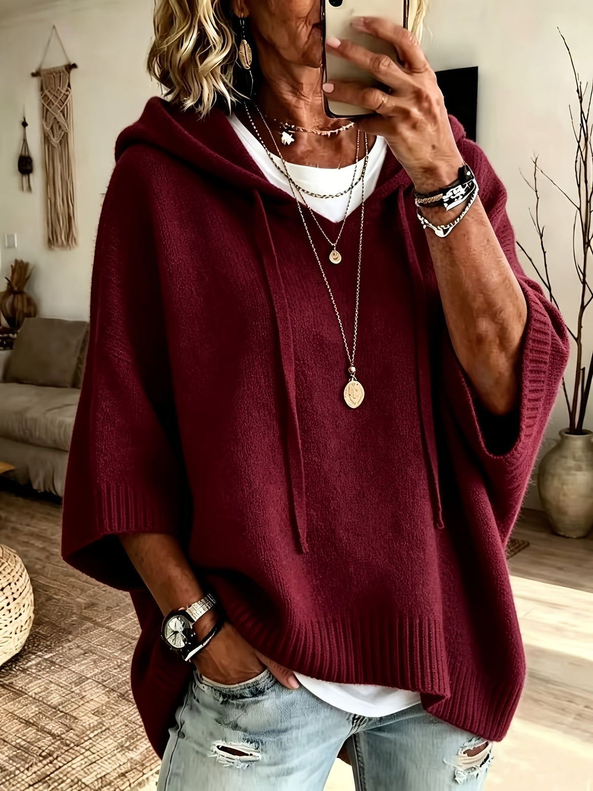 Felpa oversize con cappuccio e maniche a pipistrello