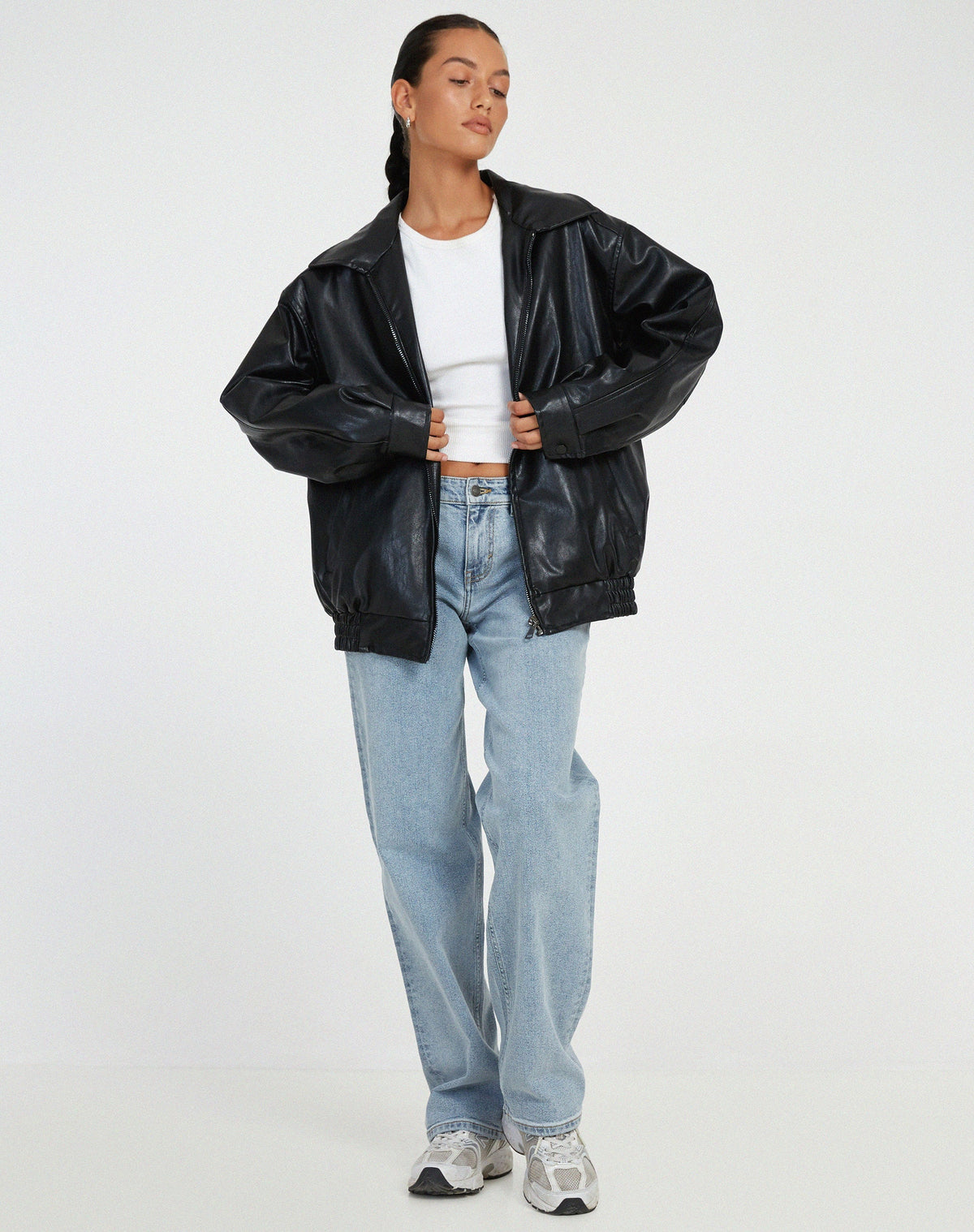 Giacca lunga oversize effetto pelle