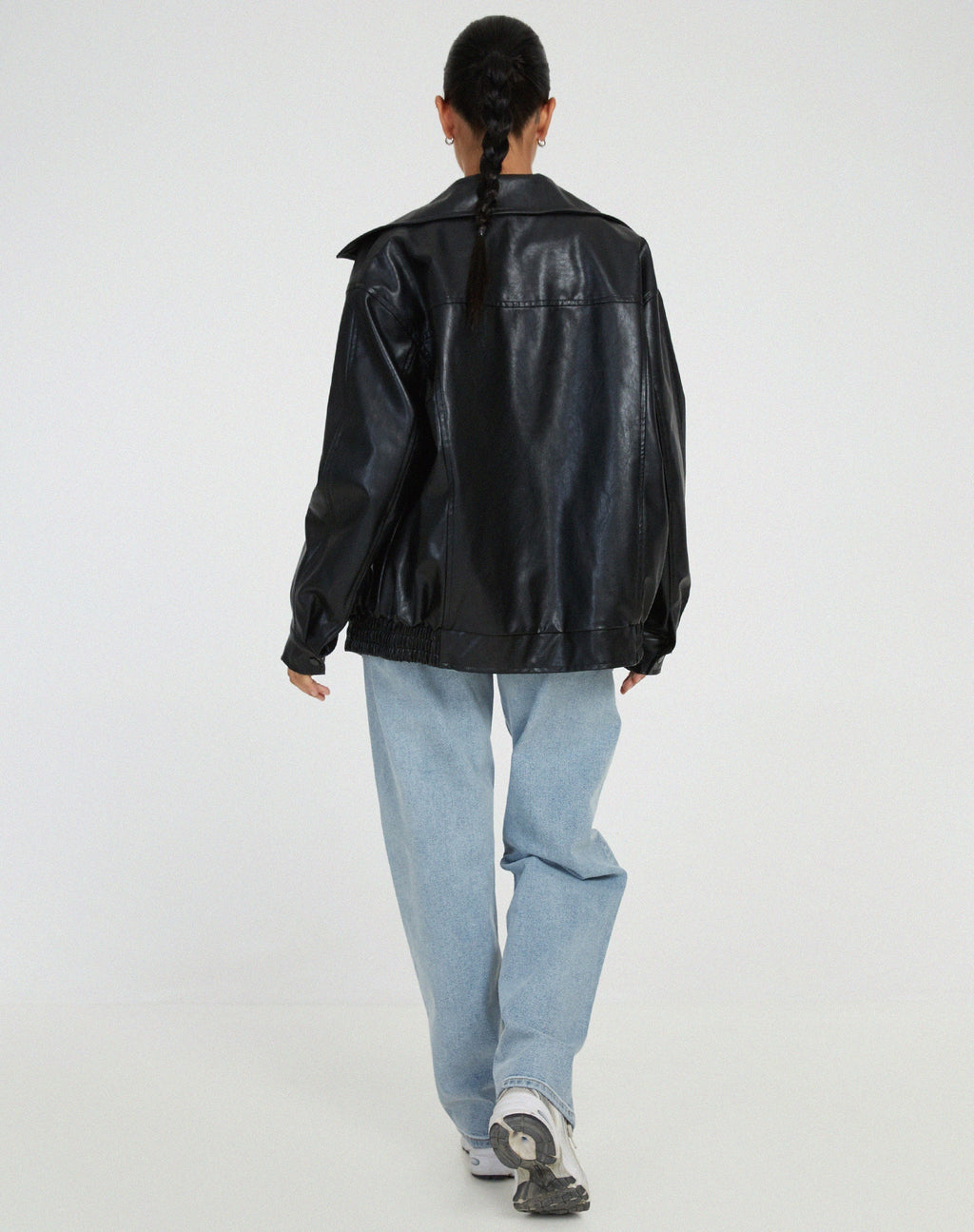 Giacca lunga oversize effetto pelle