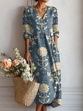 Abito midi boho a fiori con scollo a V e tasche