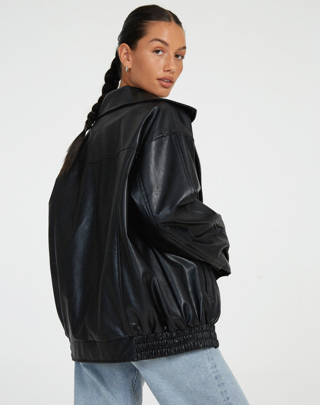 Giacca lunga oversize effetto pelle