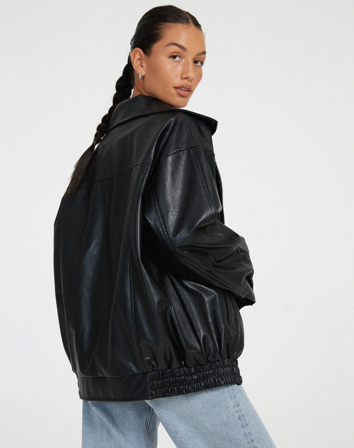 Giacca lunga oversize effetto pelle