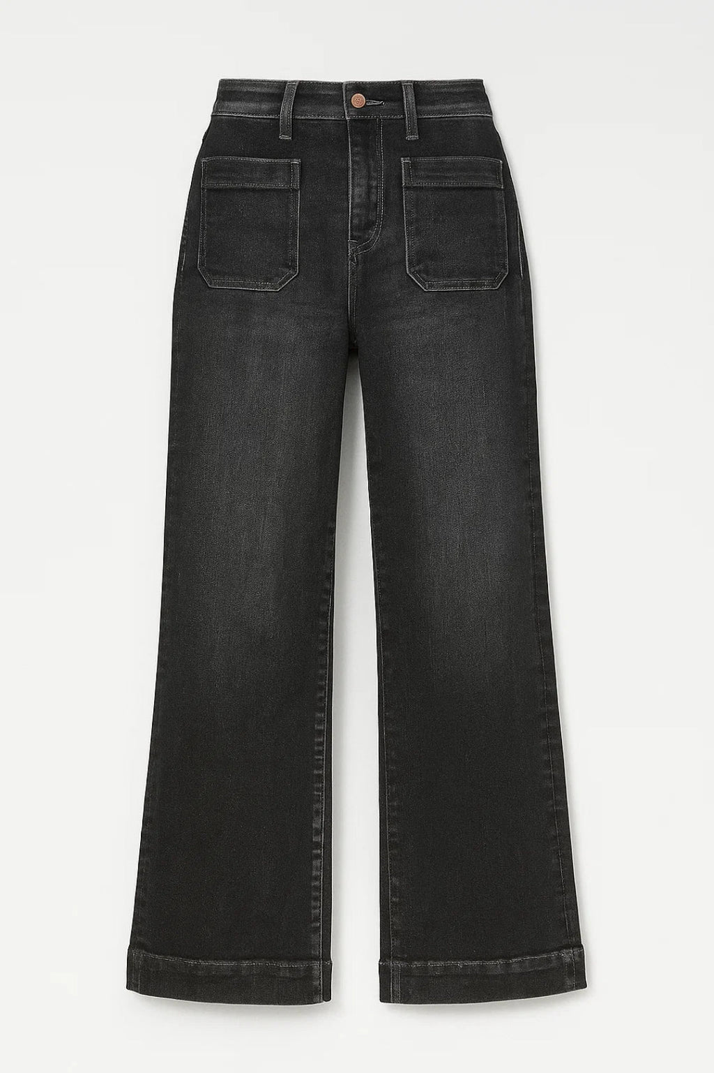 Jeans a vita alta con gamba larga e tasche