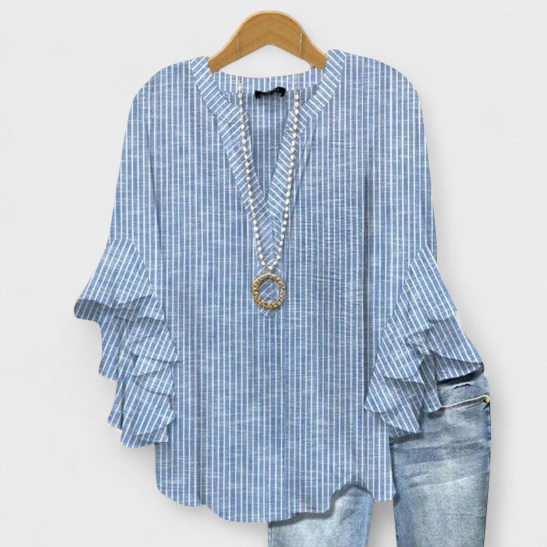 Blusa con scollo a V e maniche a balze