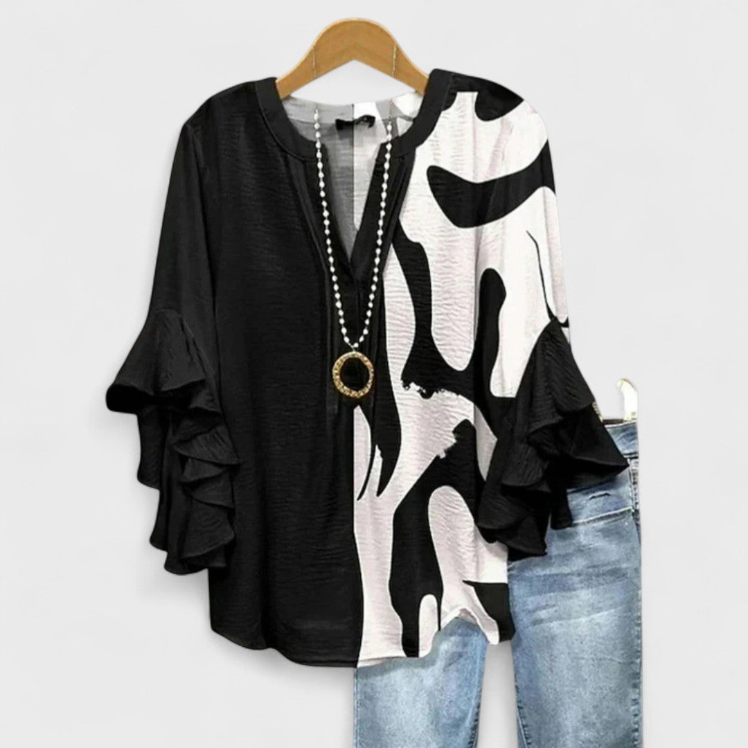 Blusa con scollo a V e maniche a balze