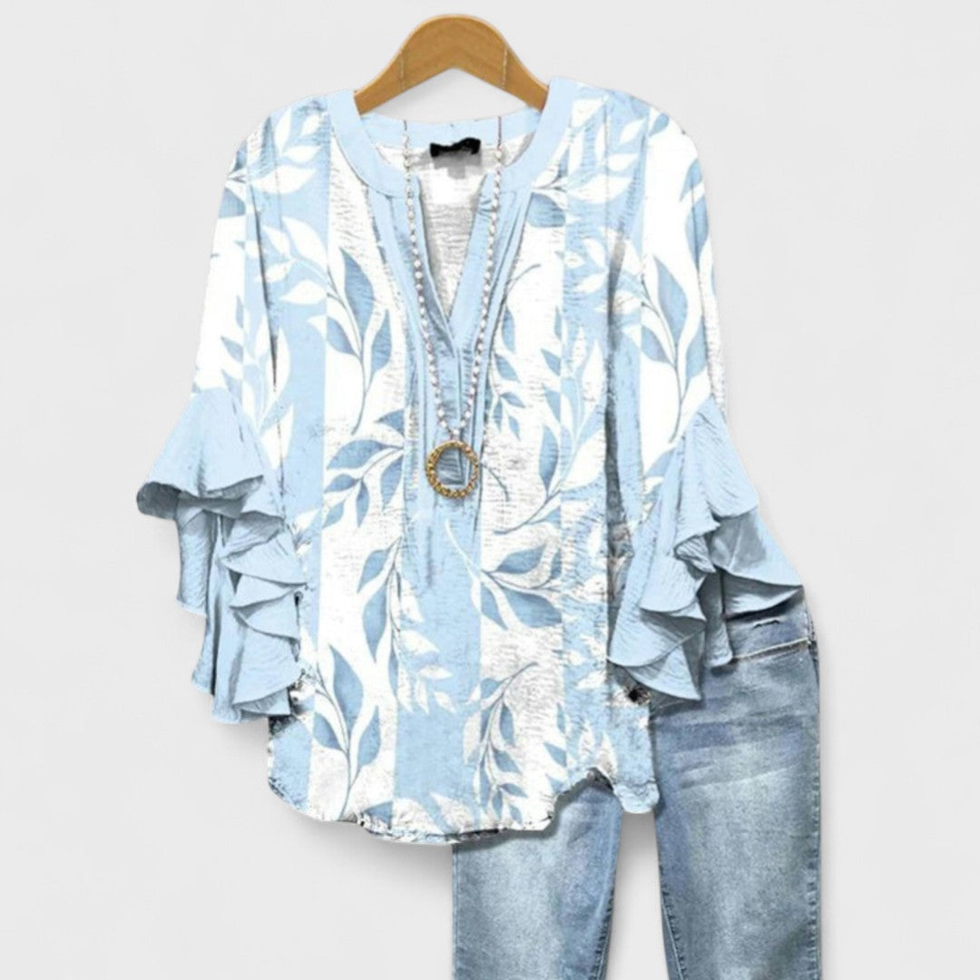 Blusa con scollo a V e maniche a balze