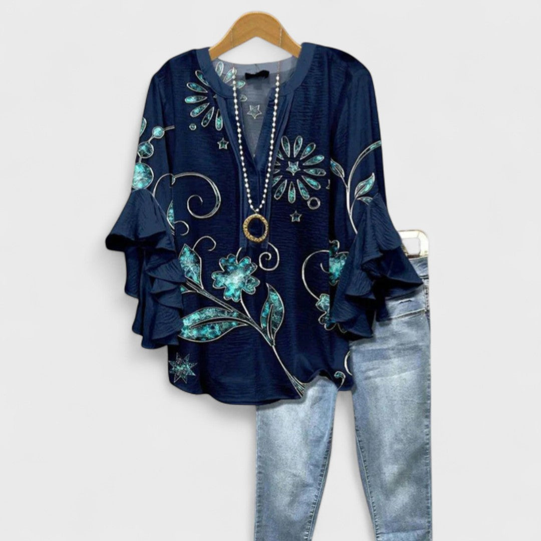 Blusa con scollo a V e maniche a balze
