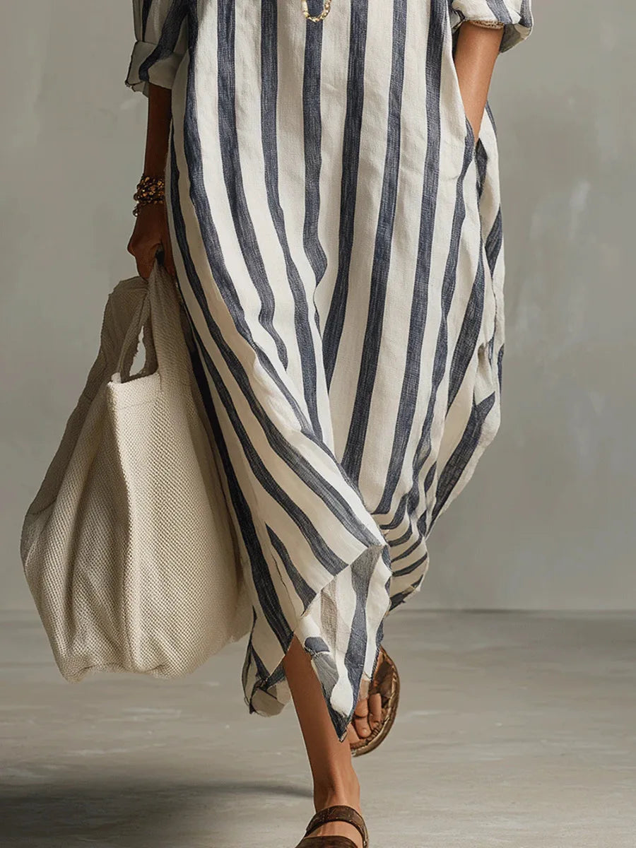 Abito chemisier lungo a righe con tasche