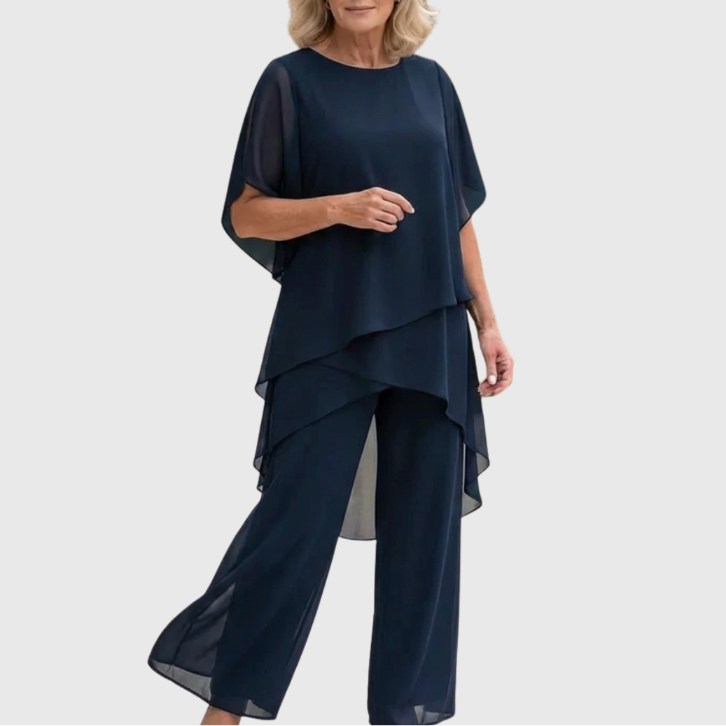 Completo due pezzi con top fluido e pantaloni palazzo