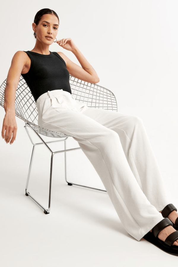 Pantaloni in viscosa a vita alta con gamba larga e zip