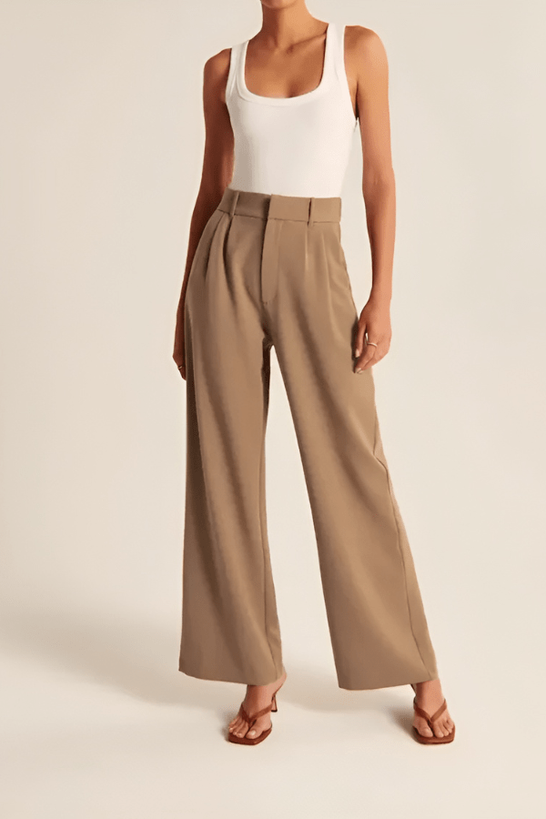 Pantaloni in viscosa a vita alta con gamba larga e zip