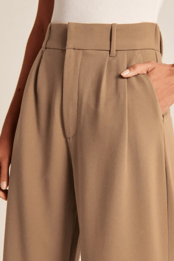 Pantaloni in viscosa a vita alta con gamba larga e zip