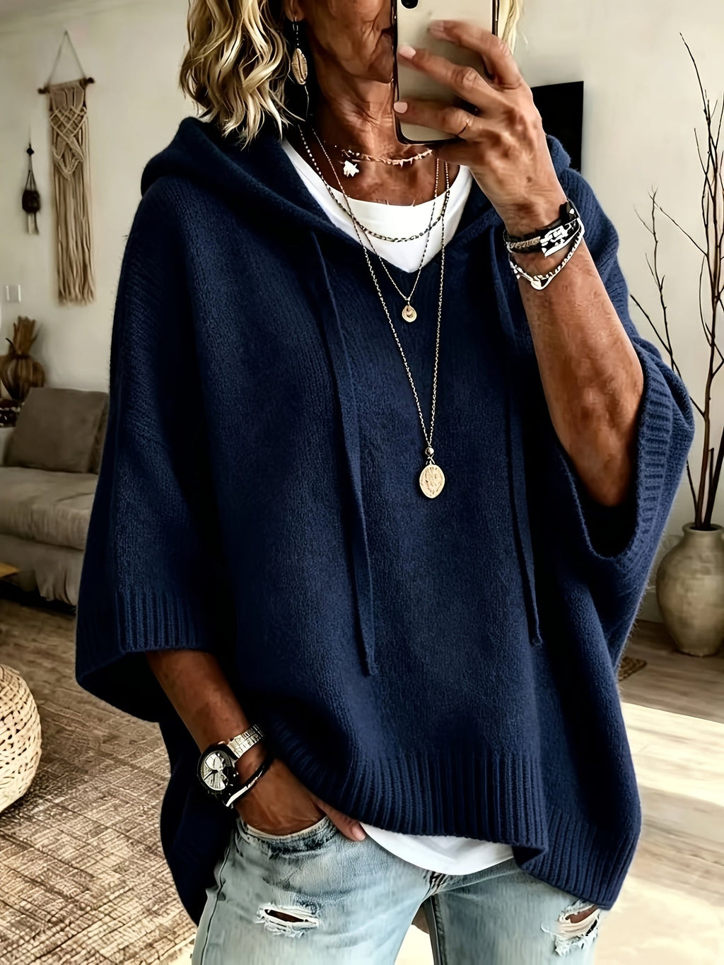 Felpa oversize con cappuccio e maniche a pipistrello
