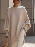 Maglione oversize a girocollo con maniche a pipistrello e coste