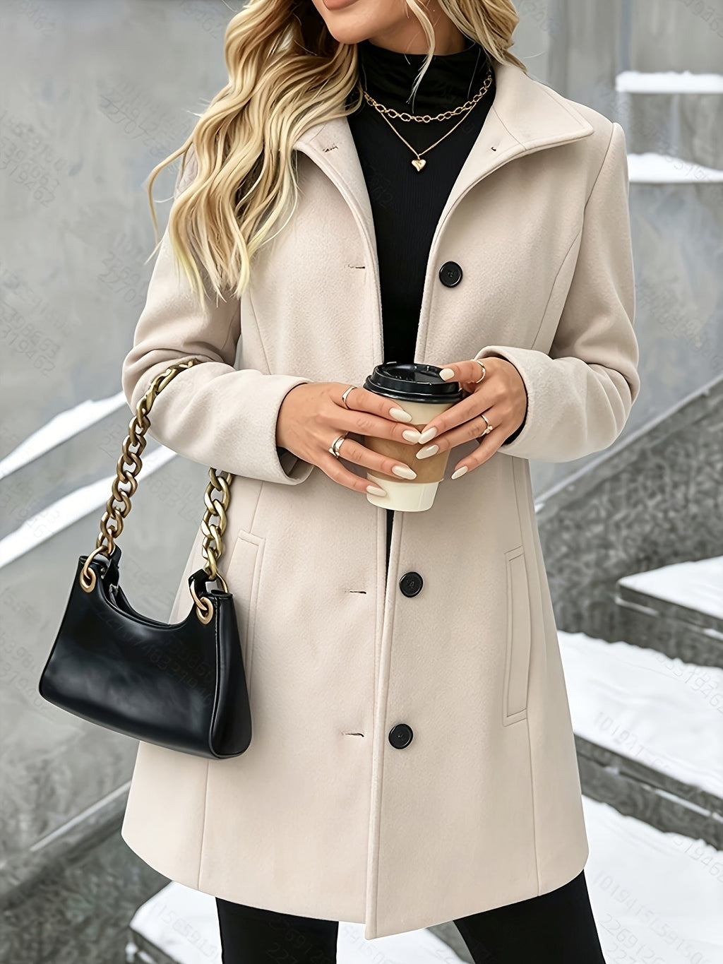 Cappotto lungo in misto lana con revers e bottoni