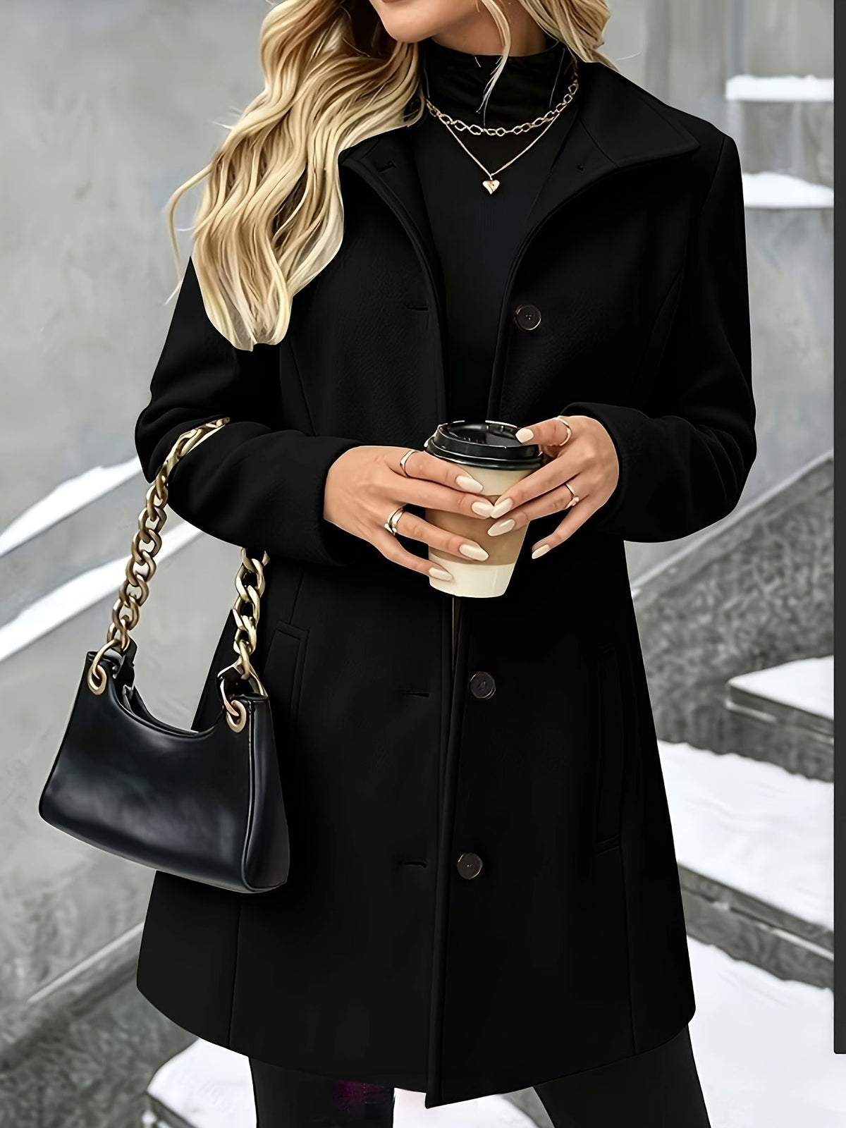 Cappotto lungo in misto lana con revers e bottoni