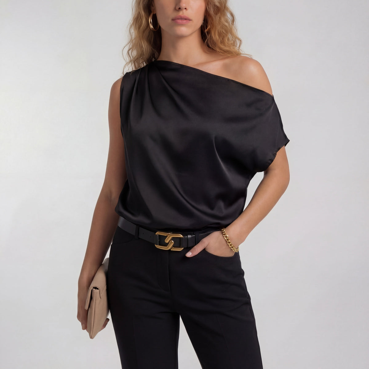 Blusa monospalla con drappeggio
