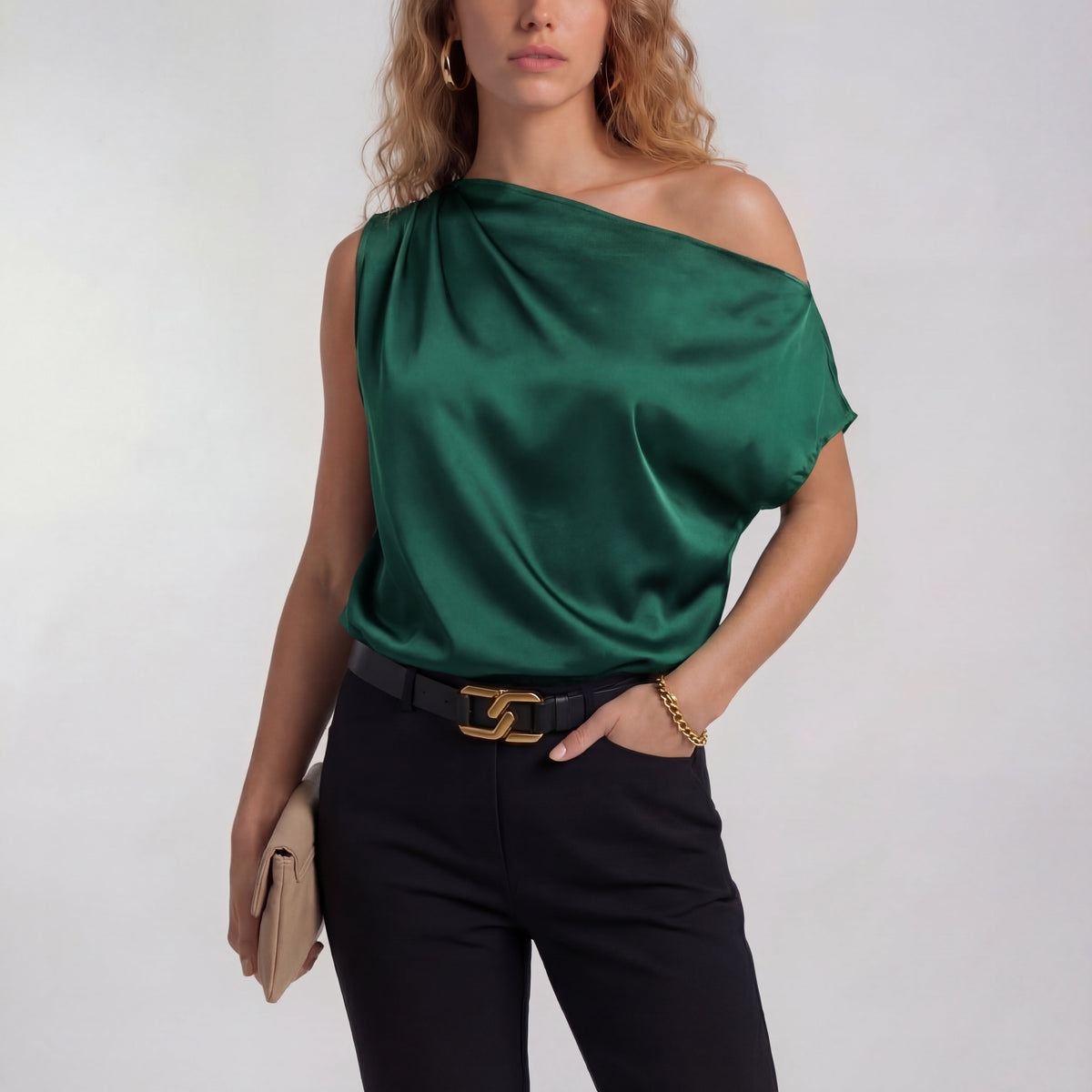 Blusa monospalla con drappeggio