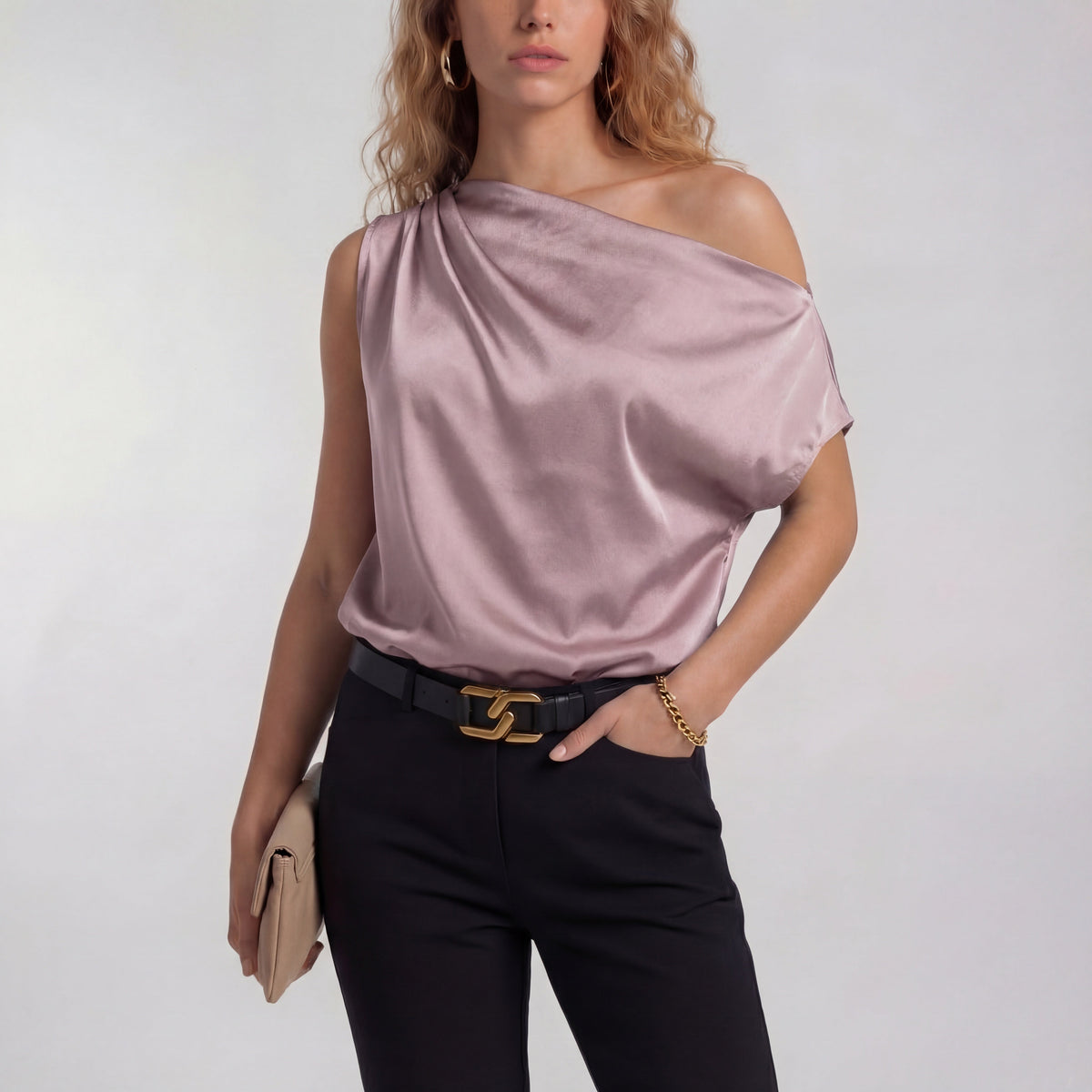 Blusa monospalla con drappeggio