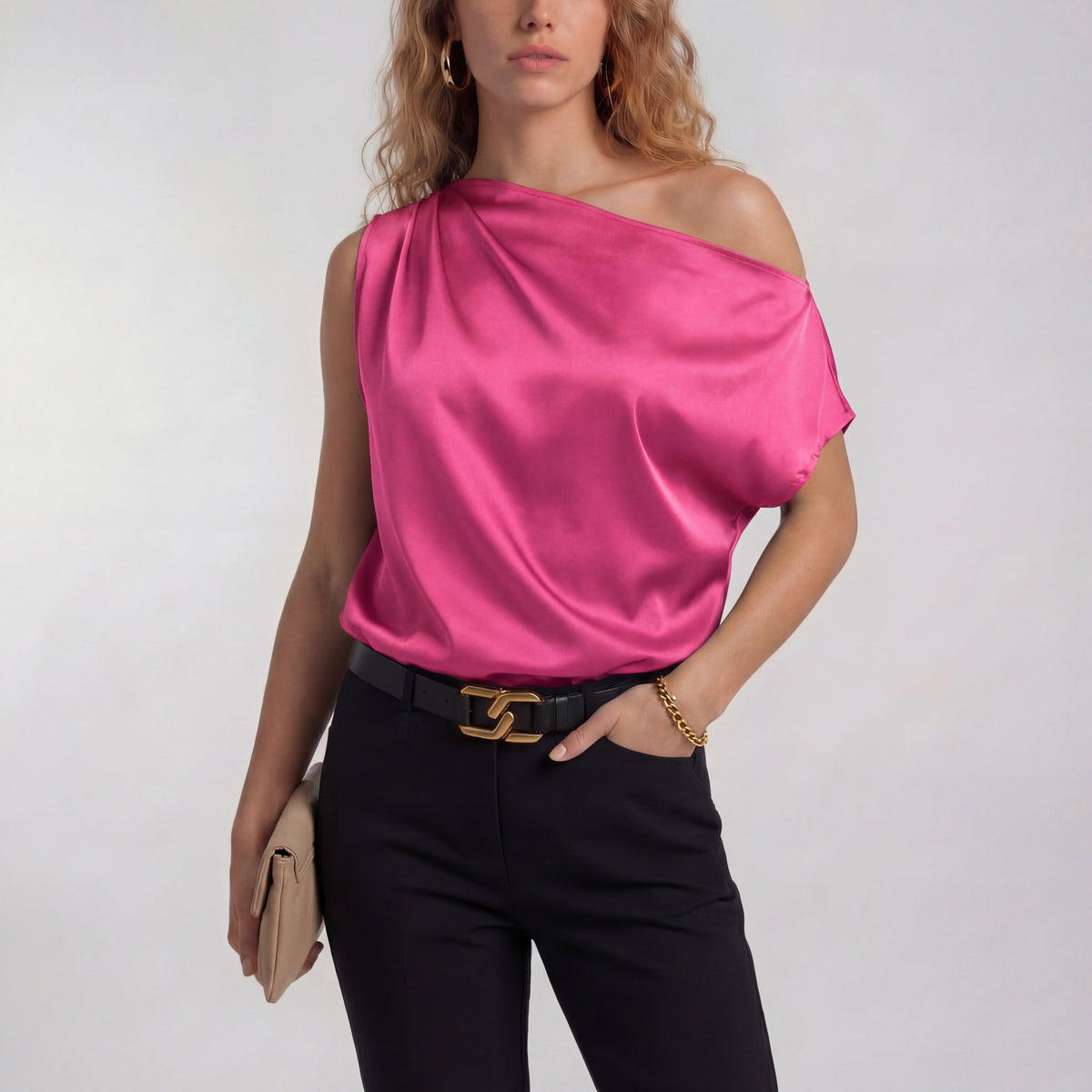 Blusa monospalla con drappeggio
