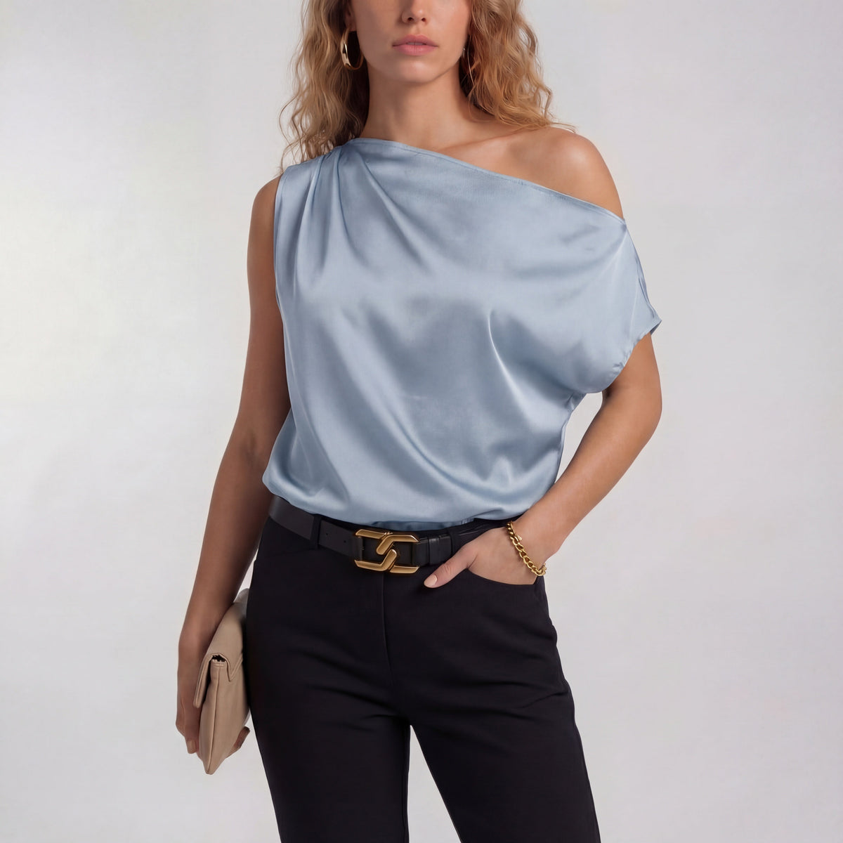 Blusa monospalla con drappeggio