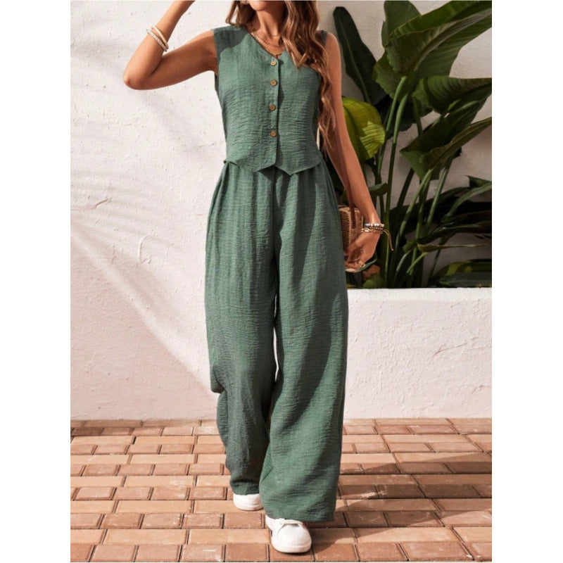 Completo con top senza maniche a V e pantaloni