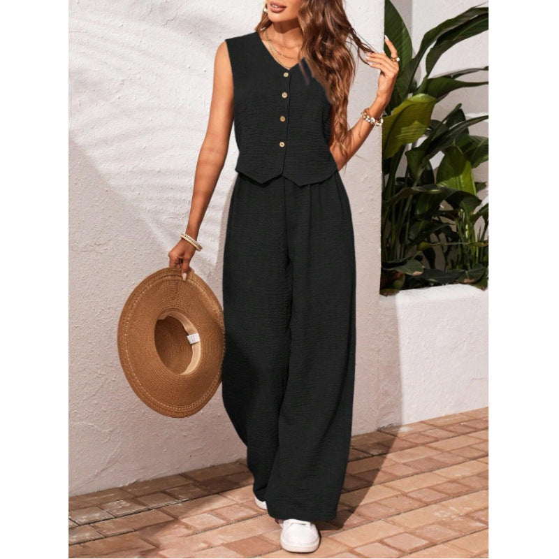 Completo con top senza maniche a V e pantaloni