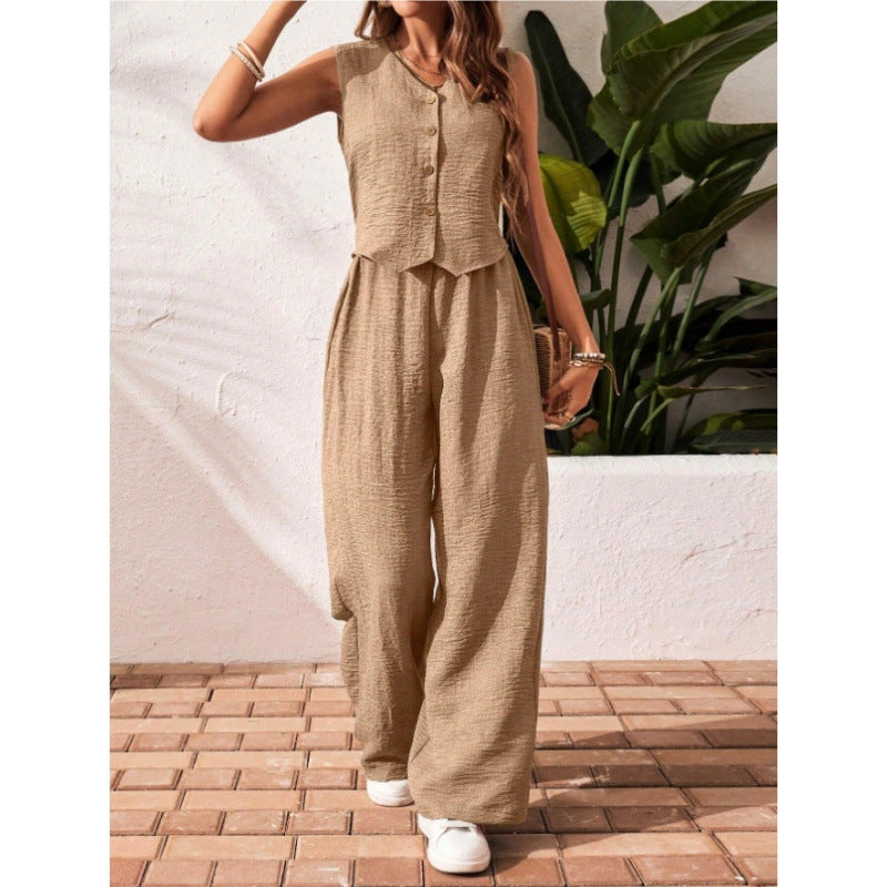 Completo con top senza maniche a V e pantaloni