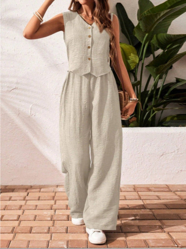 Completo con top senza maniche a V e pantaloni