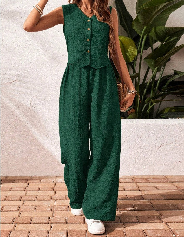 Completo con top senza maniche a V e pantaloni
