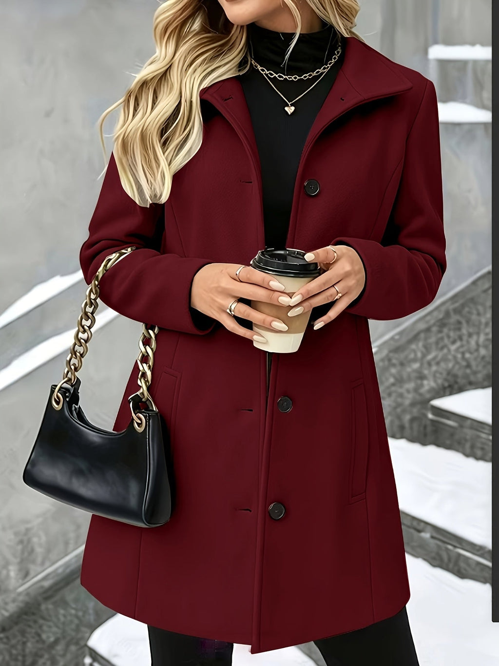 Cappotto lungo in misto lana con revers e bottoni