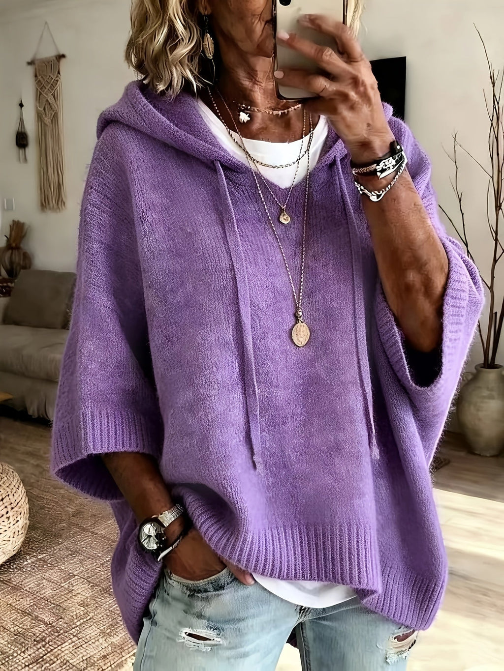 Felpa oversize con cappuccio e maniche a pipistrello