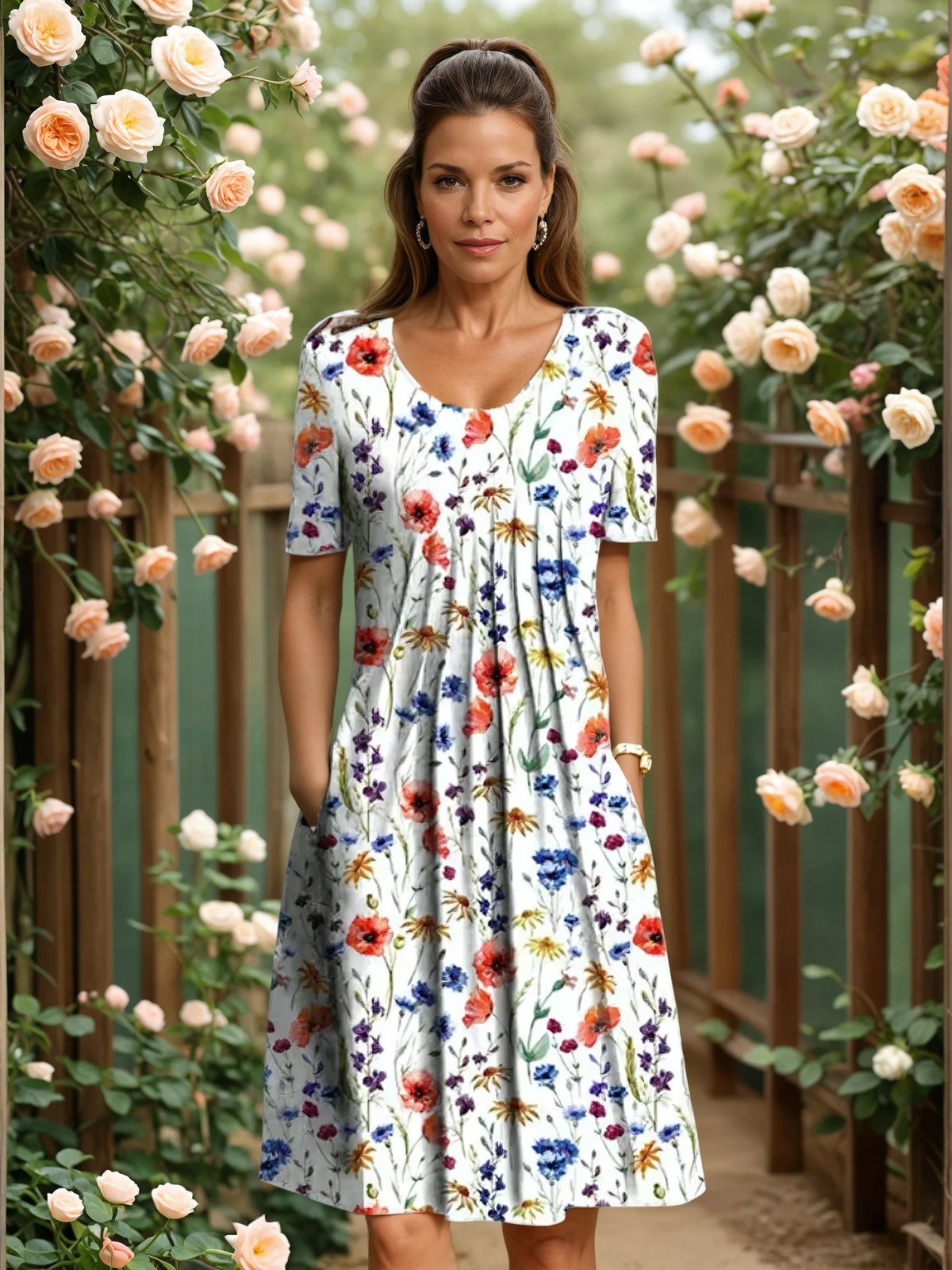 Abito midi a fiori con vita morbida