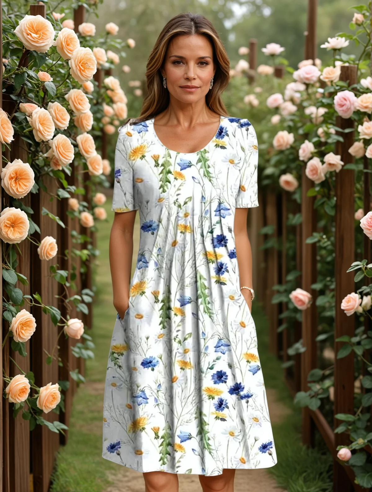 Abito midi a fiori con vita morbida