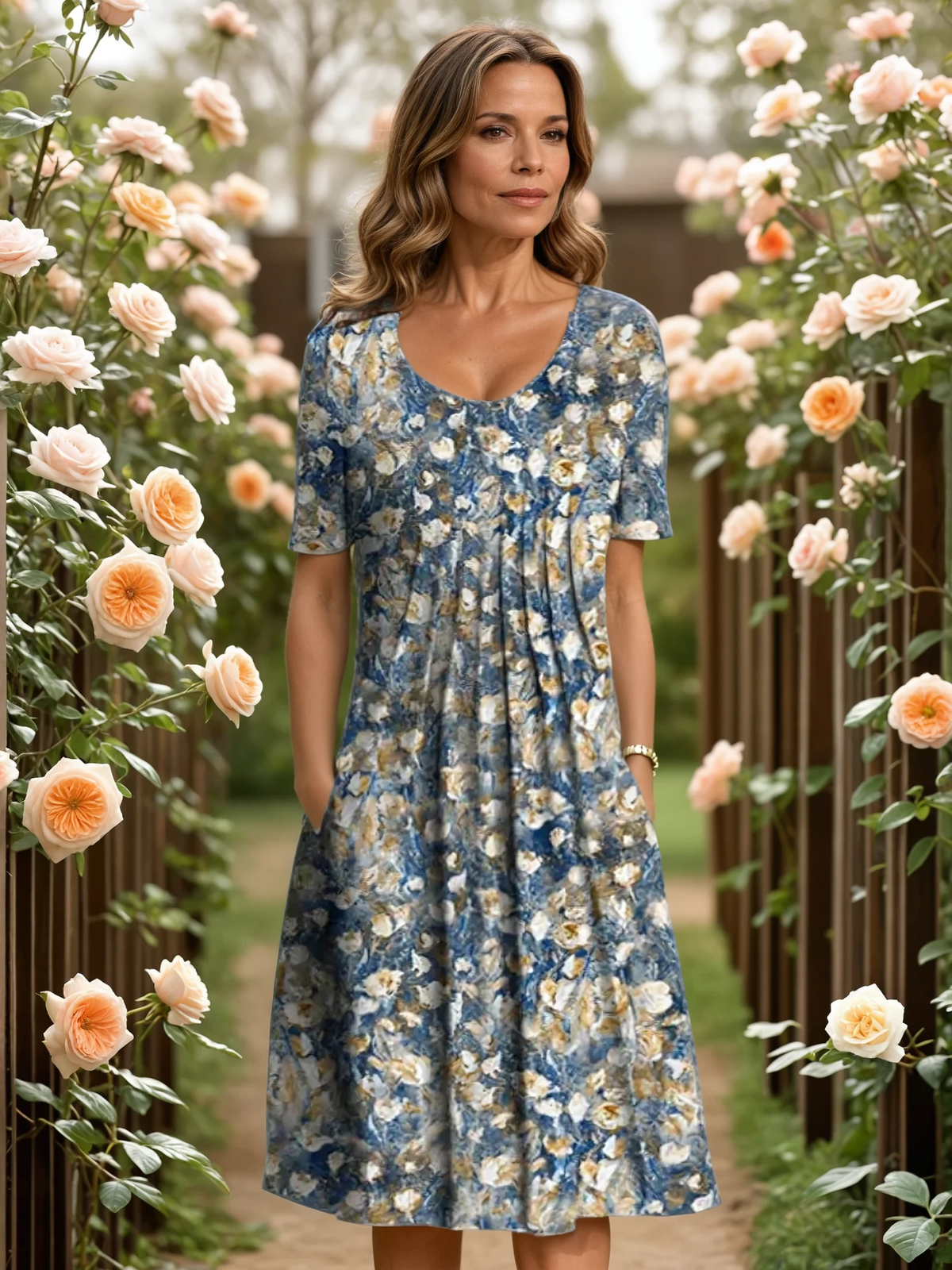 Abito midi a fiori con vita morbida