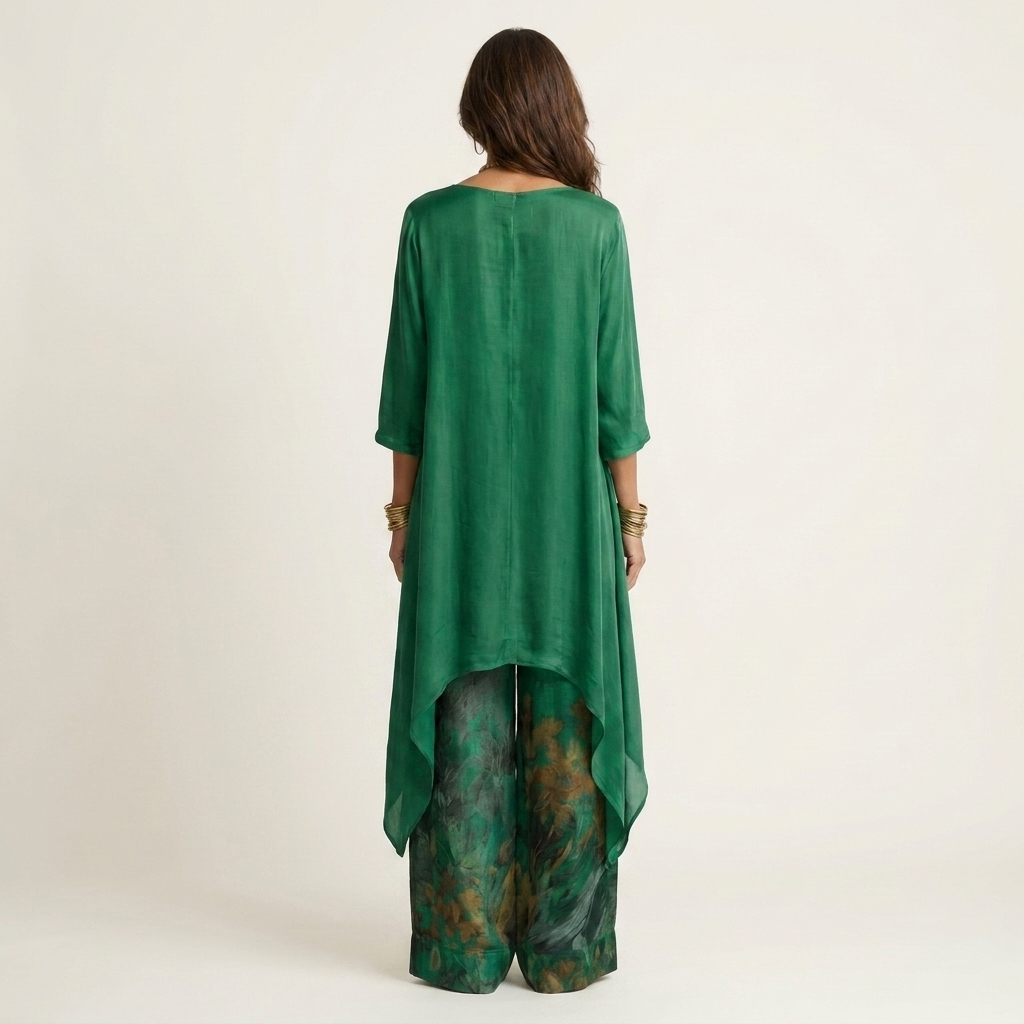 Completo due pezzi con tunica asimmetrica e pantaloni